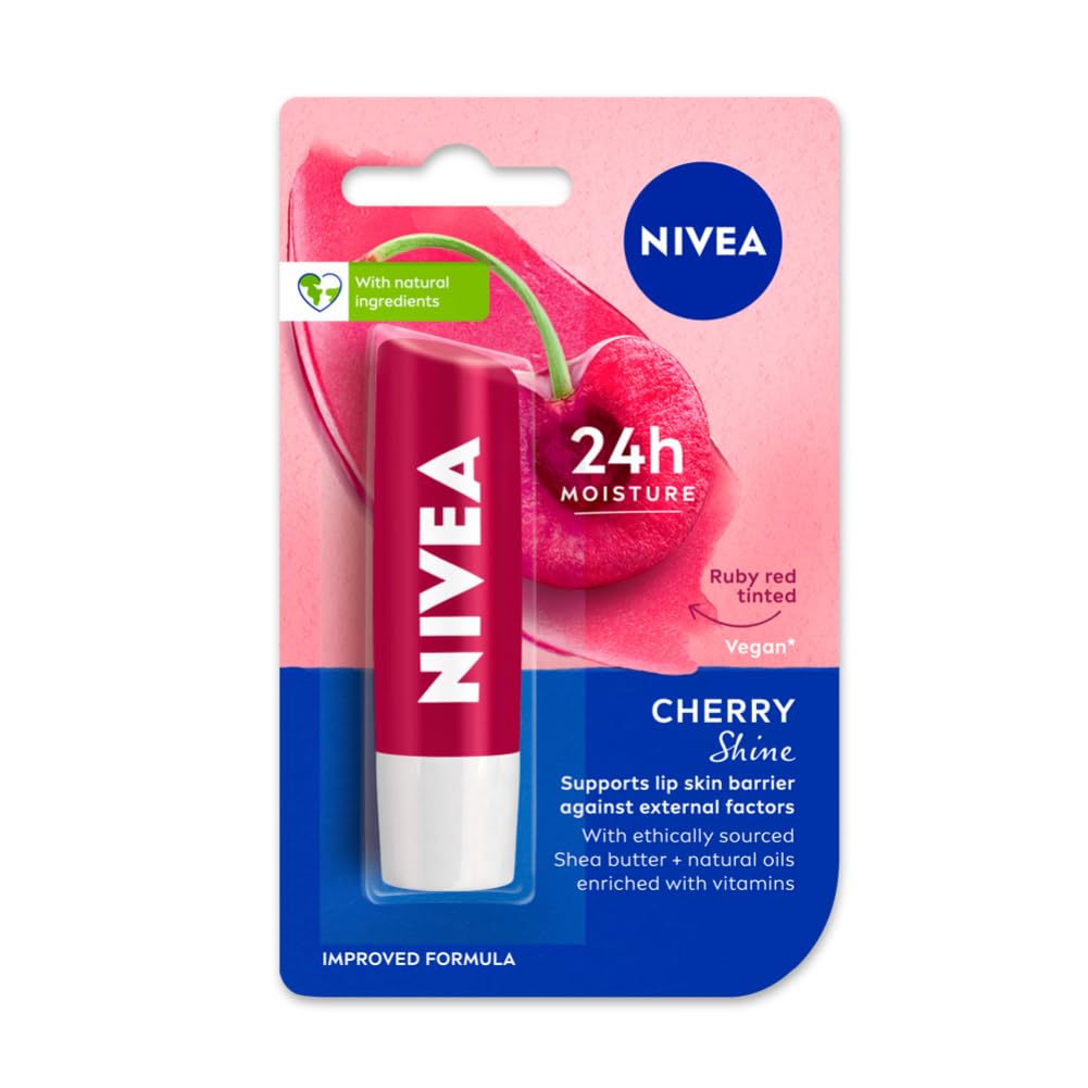 NIVEA Cherry Shine Tinted Lip Balm with Natural Oils & 24-Hour Moisture (4.8g)