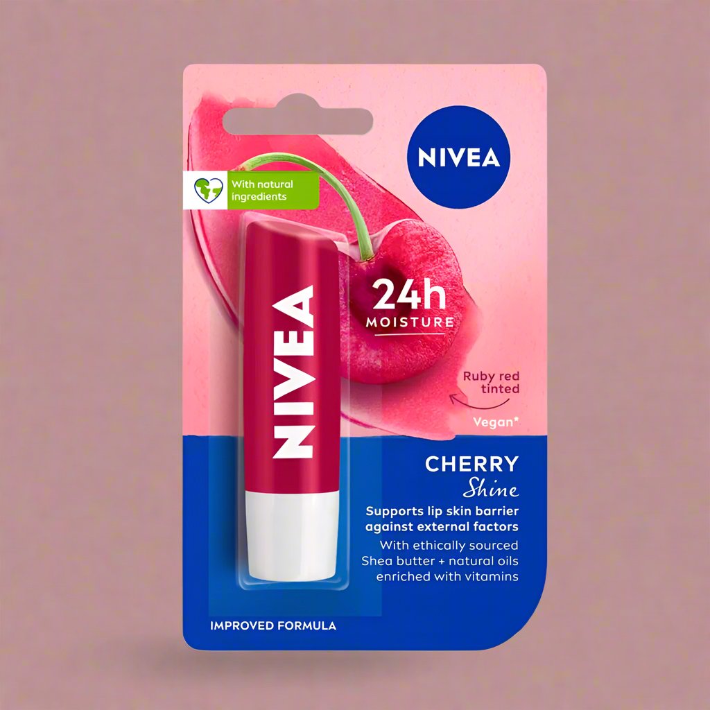 NIVEA Cherry Shine Tinted Lip Balm with Natural Oils & 24-Hour Moisture (4.8g)