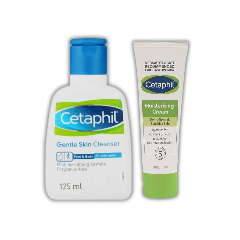 Cetaphil Gentle Cleanser & Moisturizing Cream Combo for Sensitive Skin (125ml + 80g)